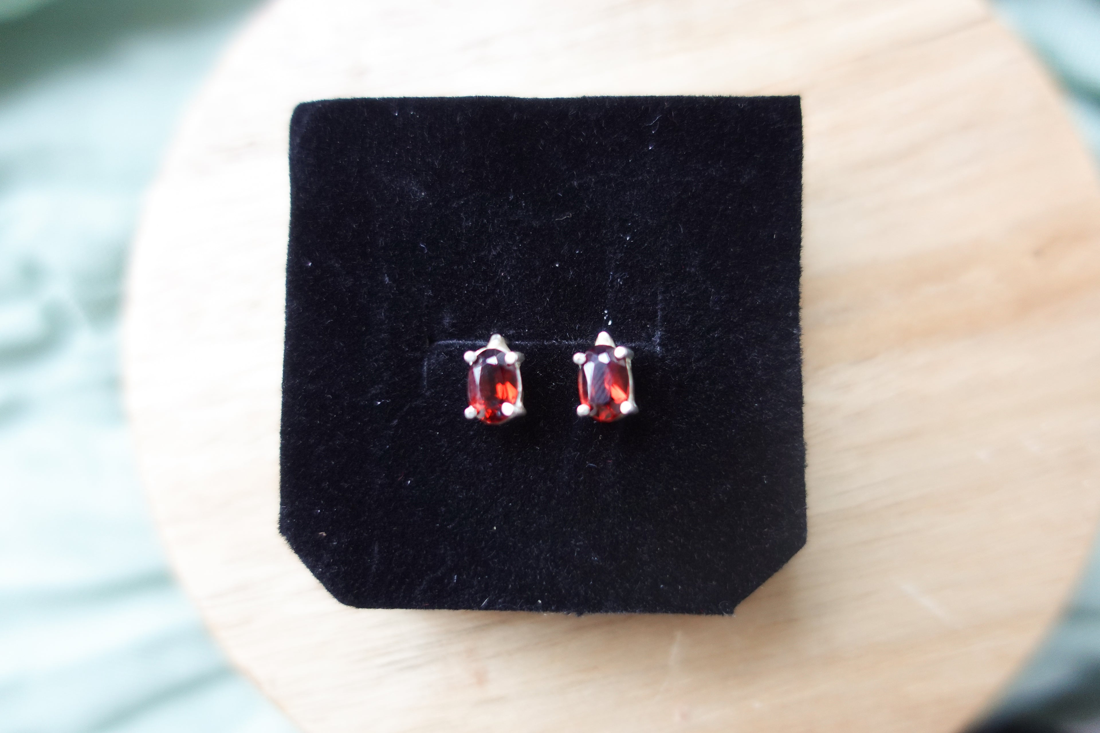 Garnet Studs- Stirling Silver