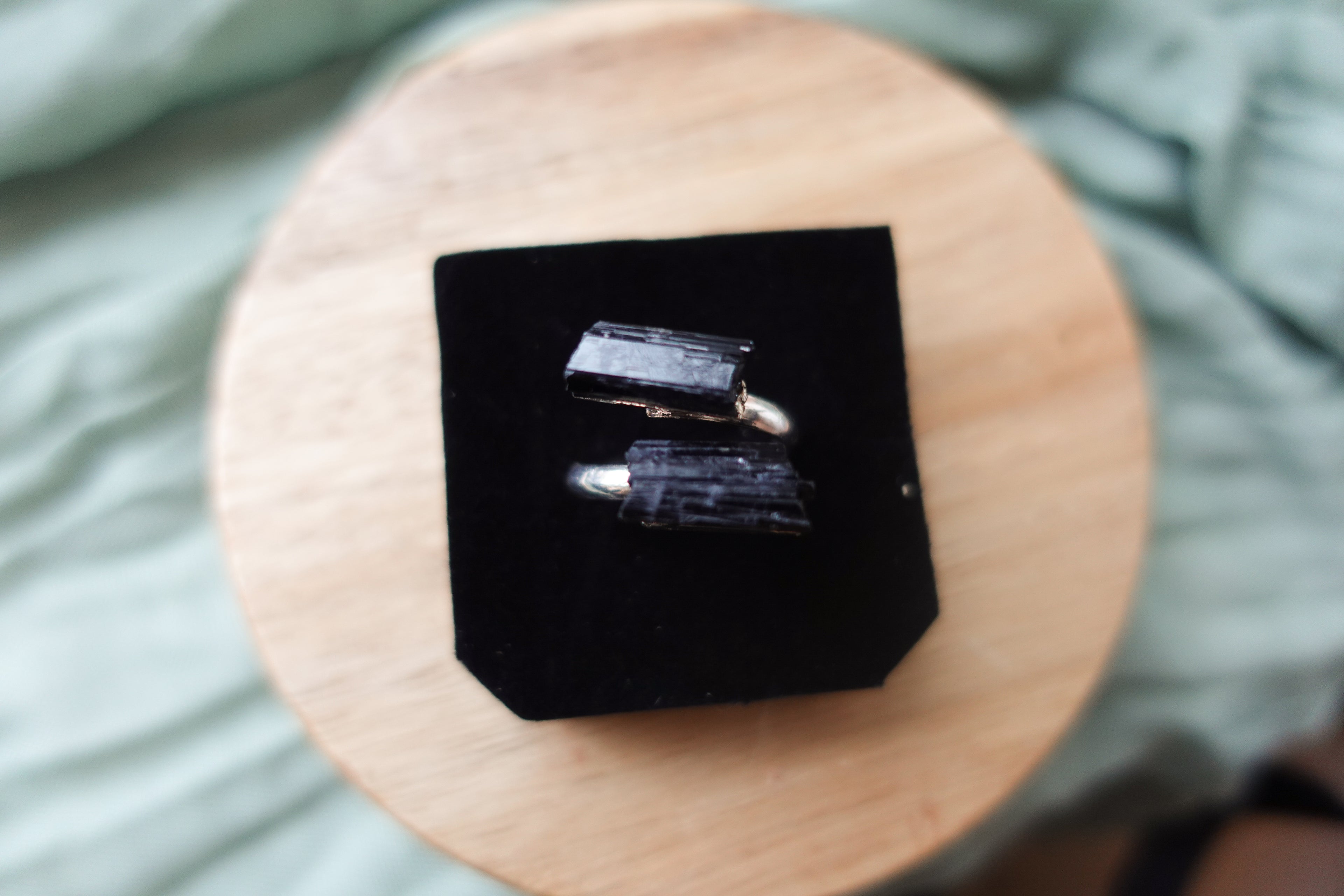 Black Tourmaline Ring - Silver Plated